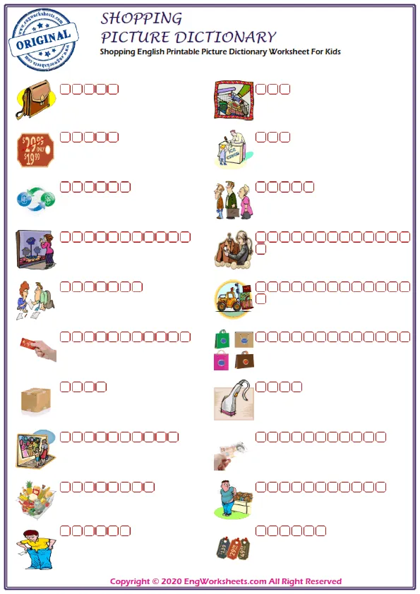 Shopping English Printable Picture Dictionary Worksheet For Kids Worksheet Preview