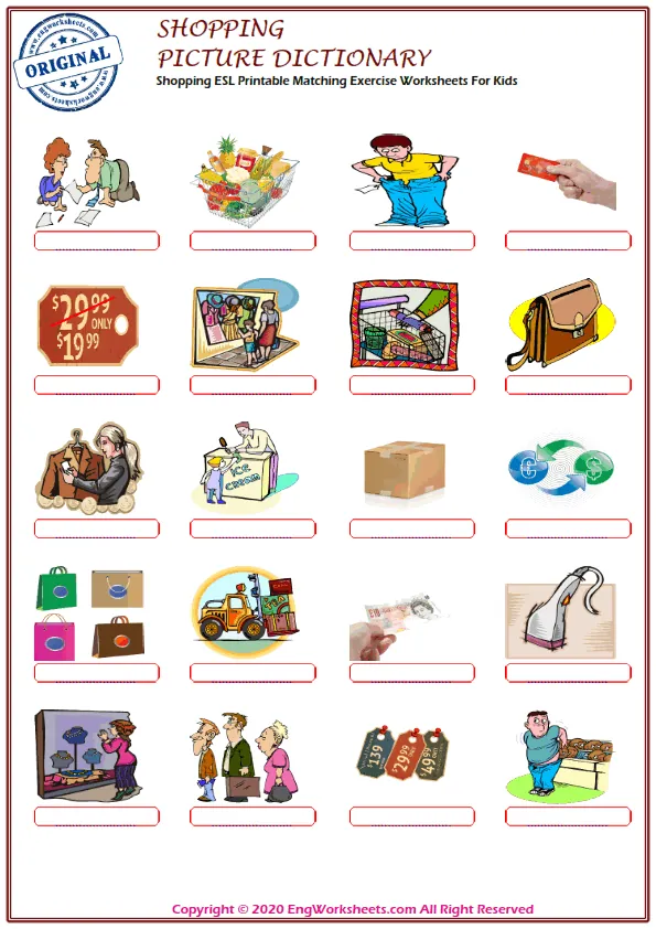 Shopping ESL Printable Matching Exercise Worksheets For Kids Worksheet Preview