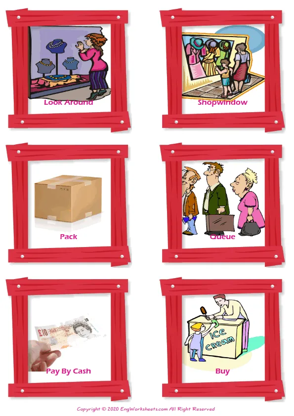 Shopping vocabulary worksheet with words, six images per page Worksheet Preview
