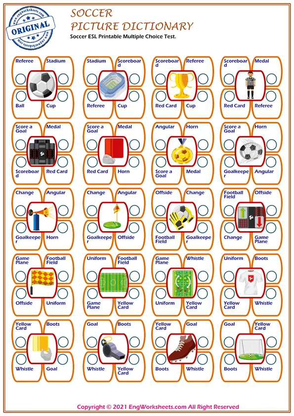 Soccer ESL Printable Picture Dictionary For Kids. Write the Words on the Word List. Worksheet Preview