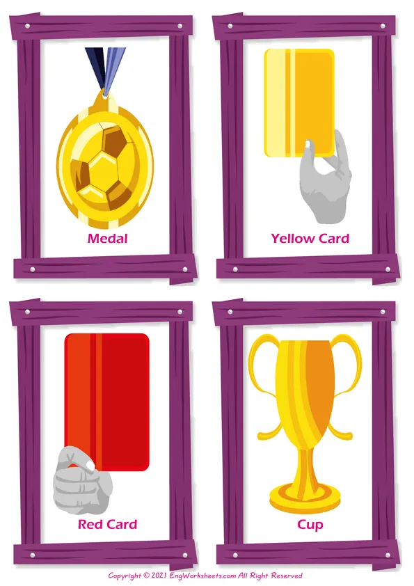 Wordless Soccer vocabulary worksheet with four images per page Worksheet Preview