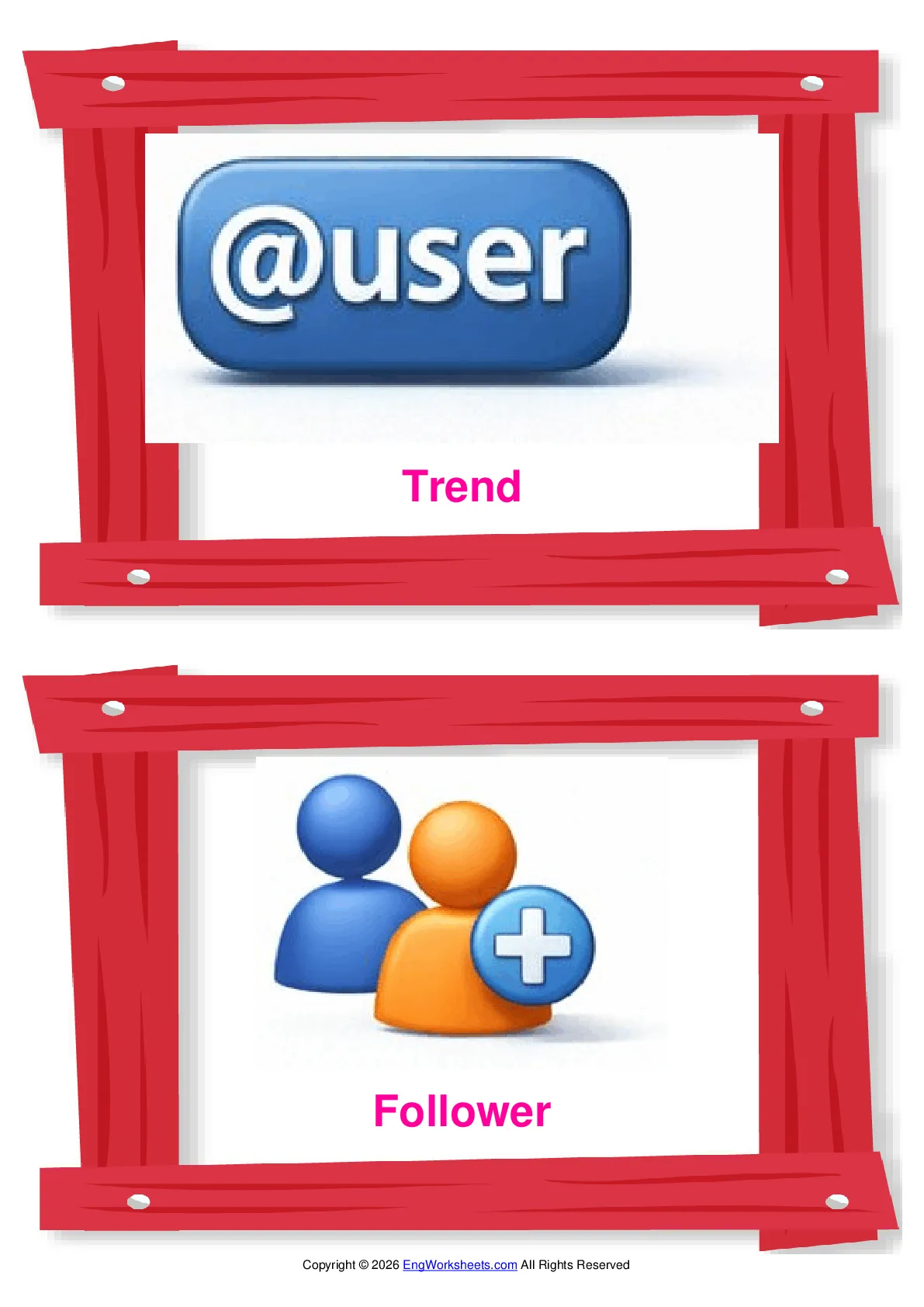 Social Media vocabulary worksheet with words, two images per page Worksheet Preview