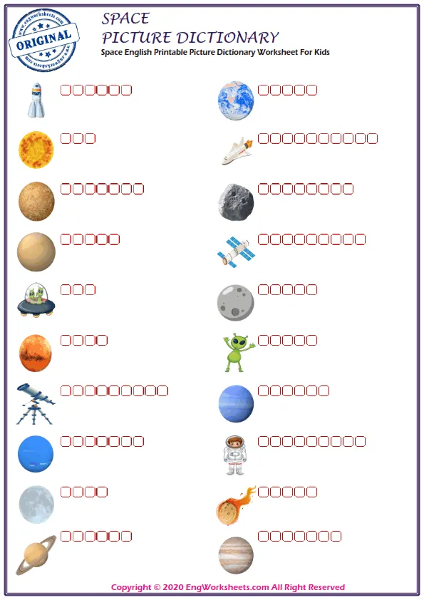 Space English Printable Picture Dictionary Worksheet For Kids Worksheet Preview