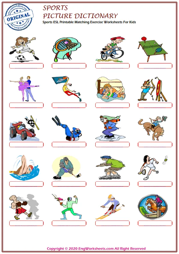 Sports ESL Printable Matching Exercise Worksheets For Kids Worksheet Preview
