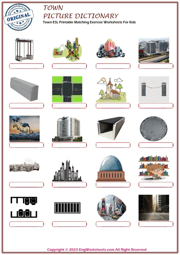 Town ESL Printable Matching Exercise Worksheets For Kids Worksheet Preview