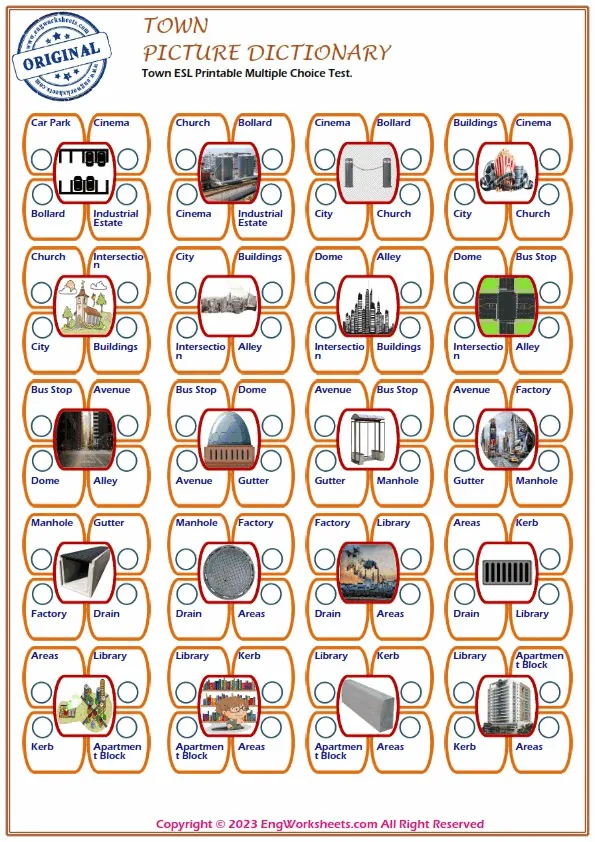 Town ESL Printable Multiple Choice Test. Worksheet Preview