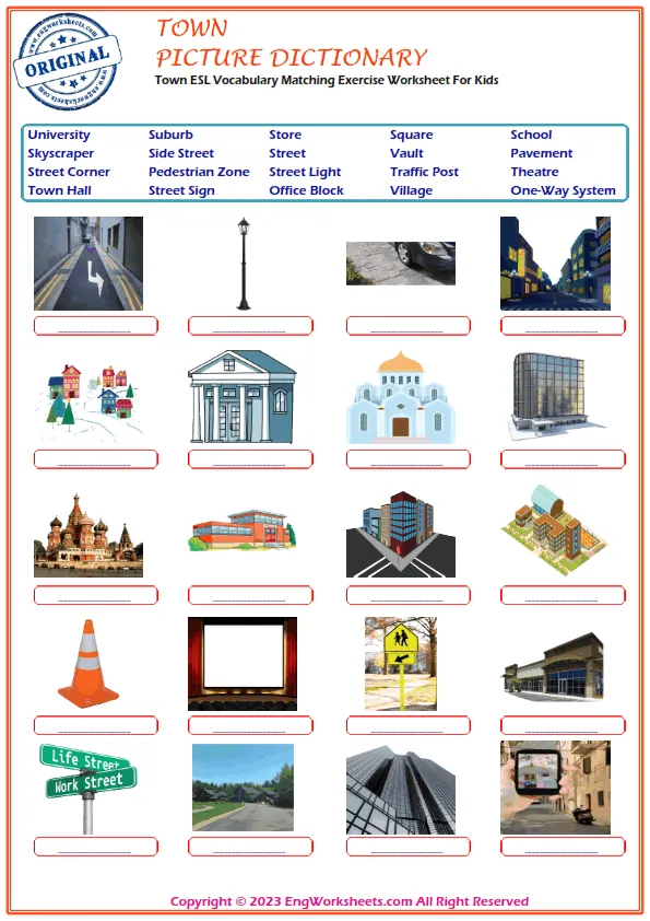 Town ESL Vocabulary Matching Exercise Worksheet For Kids Worksheet Preview