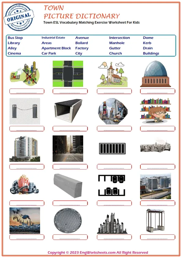 Town ESL Vocabulary Matching Exercise Worksheet For Kids Worksheet Preview