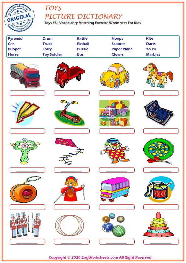 Toys ESL Vocabulary Matching Exercise Worksheet For Kids Worksheet Preview