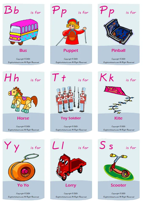 Toys vocabulary worksheet with words, nine images per page Worksheet Preview