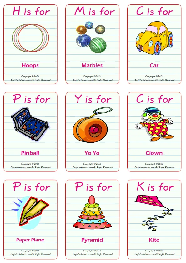 Toys vocabulary worksheet with words, nine images per page Worksheet Preview