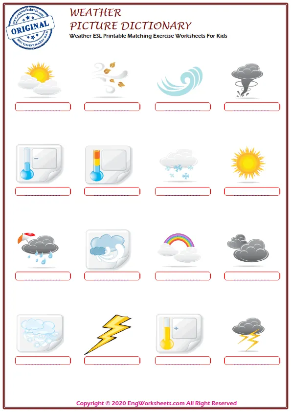 Weather ESL Printable Matching Exercise Worksheets For Kids Worksheet Preview