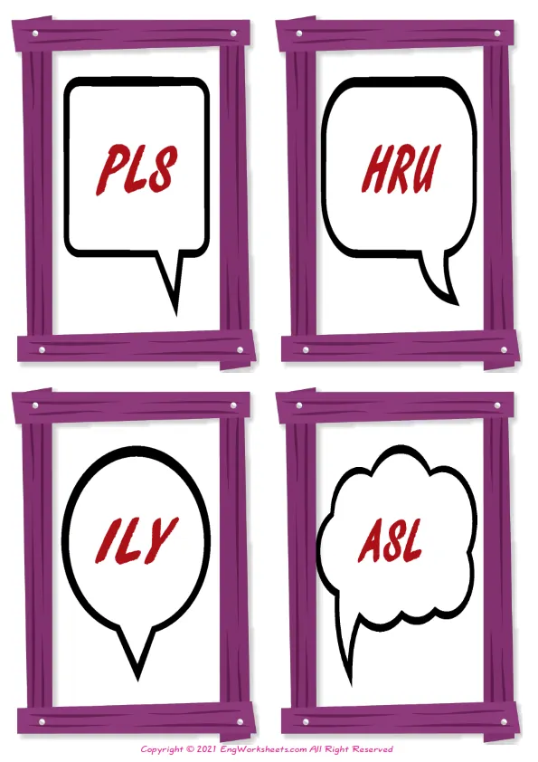 Wordless Abbreviation vocabulary worksheet with four images per page Worksheet Preview