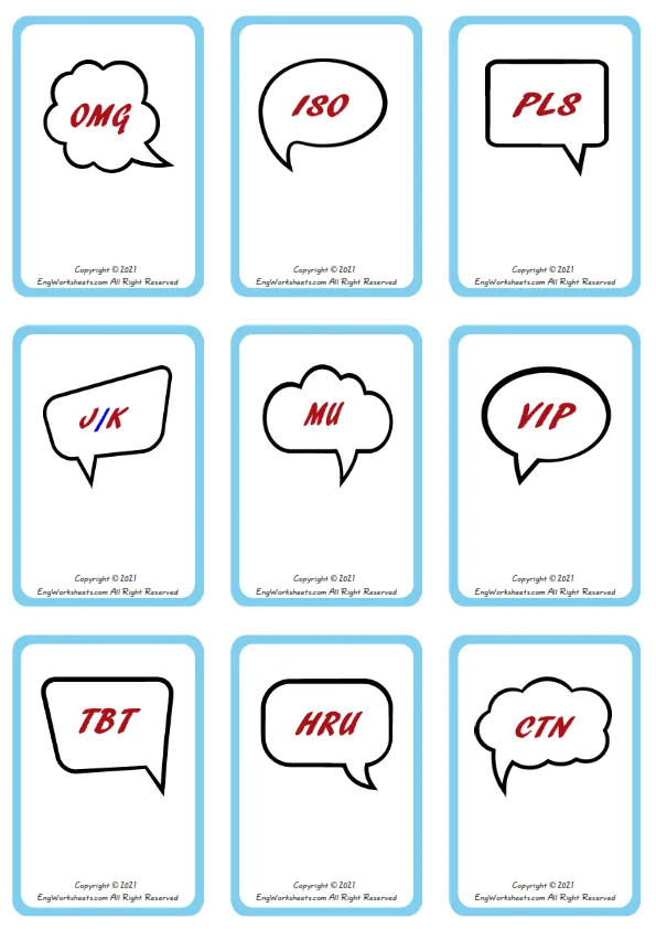 Wordless Abbreviation vocabulary worksheet with nine images per page Worksheet Preview