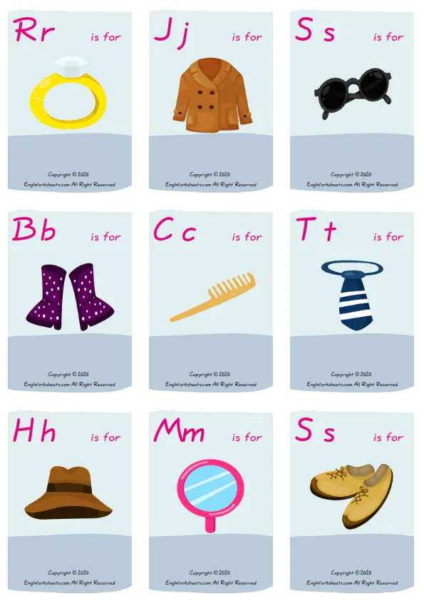 Wordless Accessories vocabulary worksheet with nine images per page Worksheet Preview