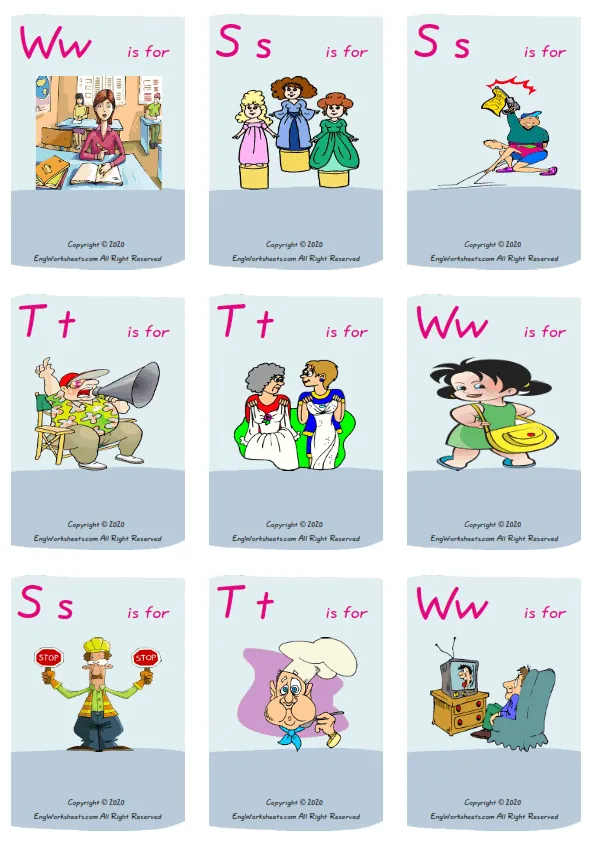 Wordless Action Verbs vocabulary worksheet with nine images per page Worksheet Preview