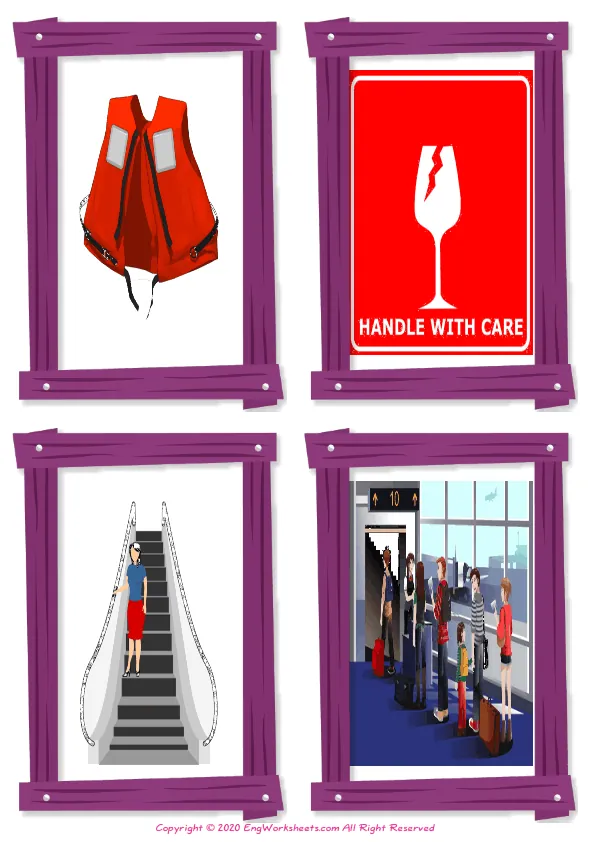 Wordless Airport vocabulary worksheet with four images per page