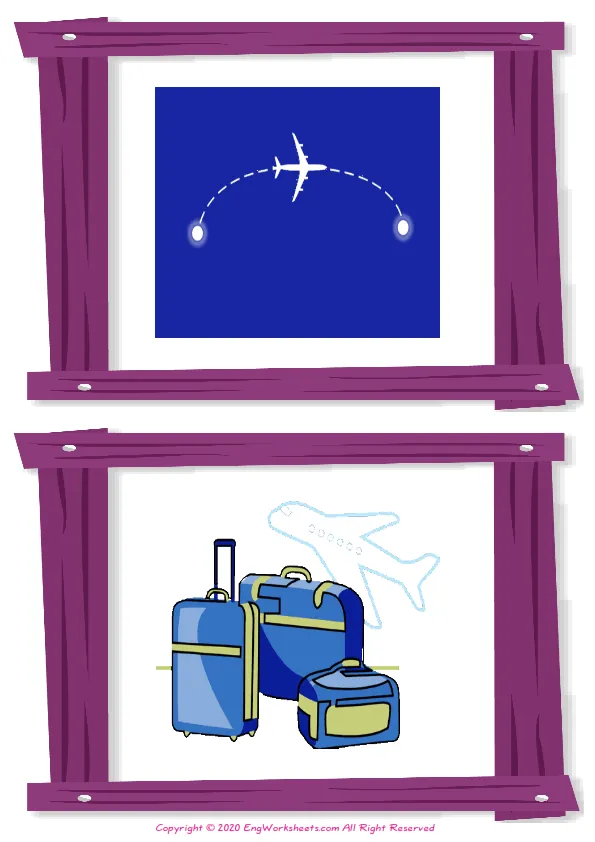Wordless Airport vocabulary worksheet with two images per page