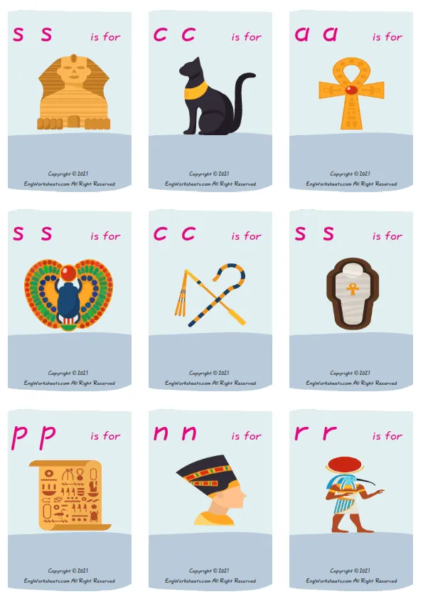 Wordless Ancient Egypt vocabulary worksheet with nine images per page Worksheet Preview