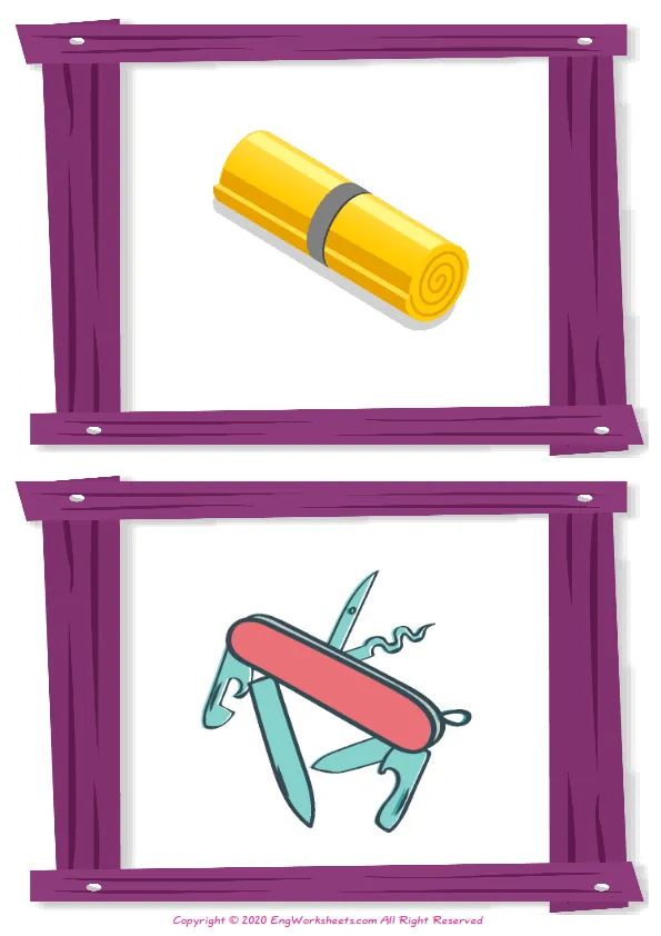 Wordless Camping vocabulary worksheet with two images per page Worksheet Preview