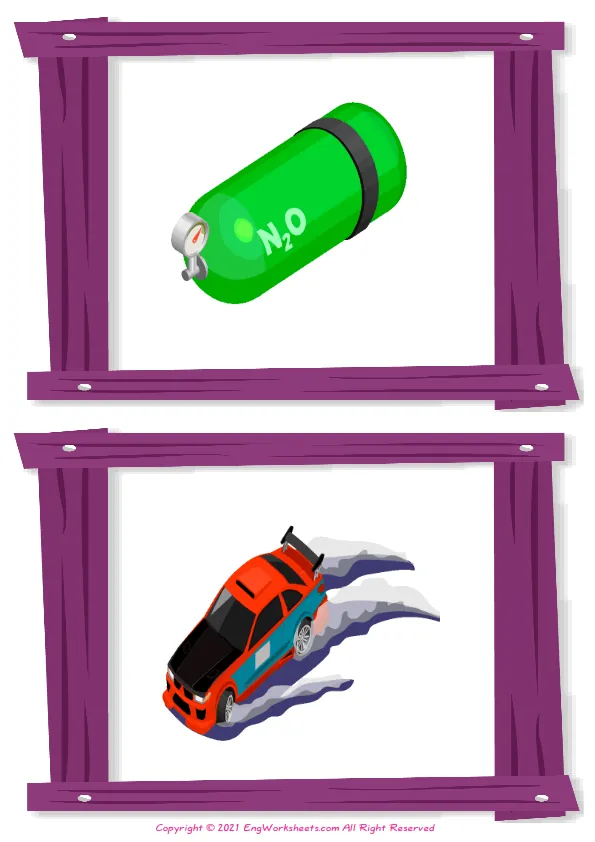 Wordless Car Tuning vocabulary worksheet with two images per page Worksheet Preview