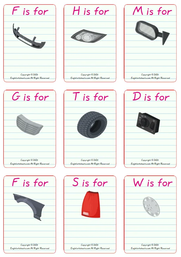 Wordless Cars vocabulary worksheet with nine images per page Worksheet Preview
