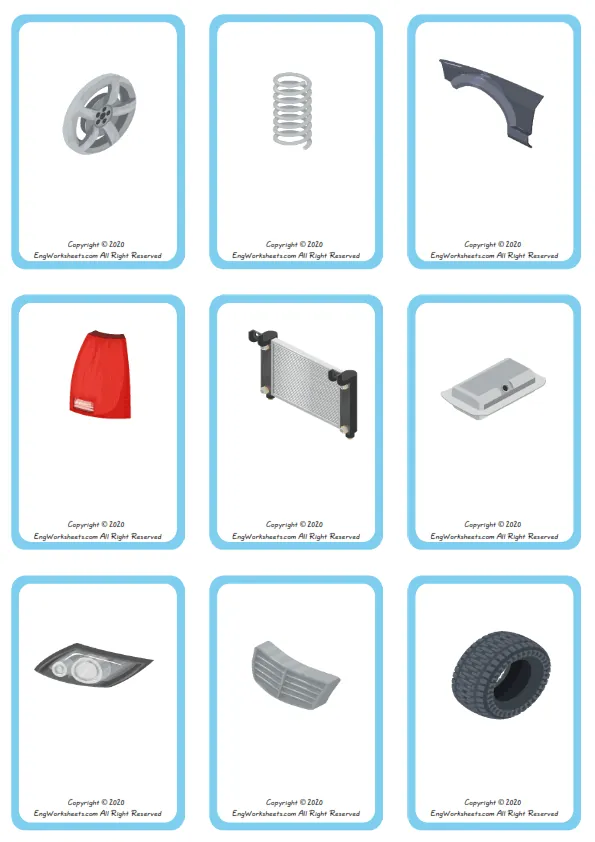 Wordless Cars vocabulary worksheet with nine images per page Worksheet Preview