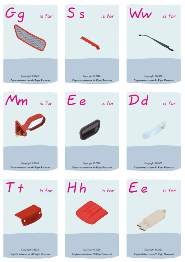 Wordless Cars vocabulary worksheet with nine images per page Worksheet Preview