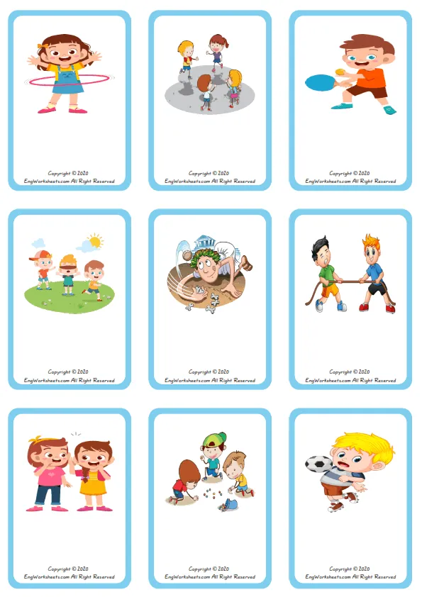 Wordless Children Games vocabulary worksheet with nine images per page Worksheet Preview