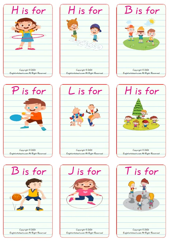 Wordless Children Games vocabulary worksheet with nine images per page Worksheet Preview