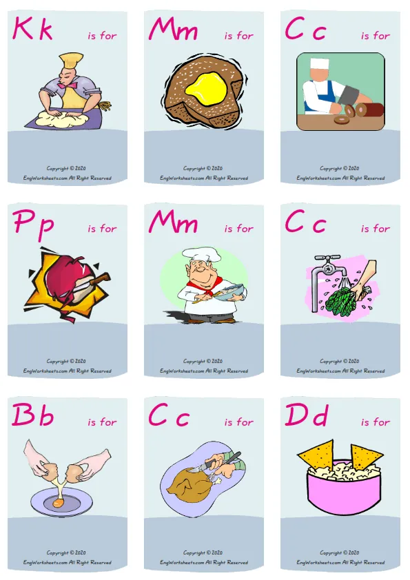 Wordless Cooking Verbs vocabulary worksheet with nine images per page Worksheet Preview