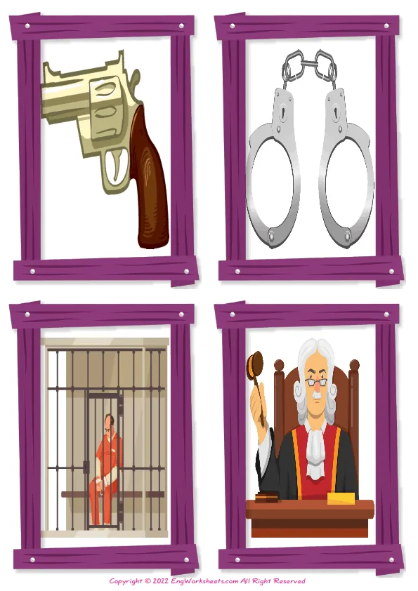 Wordless Detective Stories vocabulary worksheet with four images per page Worksheet Preview