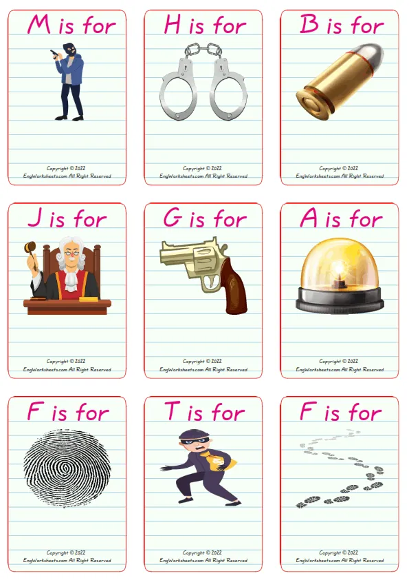 Wordless Detective Stories vocabulary worksheet with nine images per page Worksheet Preview
