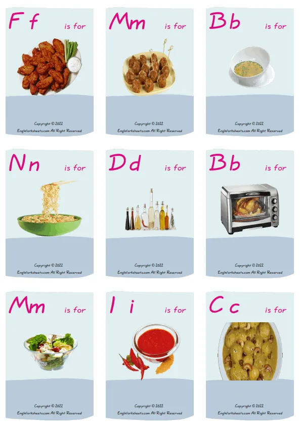 Wordless Dinner vocabulary worksheet with nine images per page Worksheet Preview