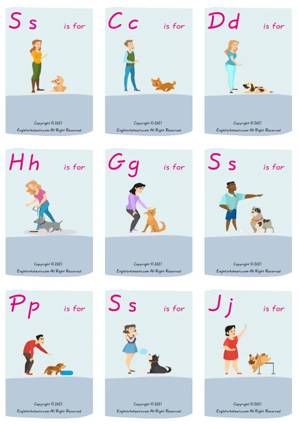 Wordless Dog Training vocabulary worksheet with nine images per page Worksheet Preview