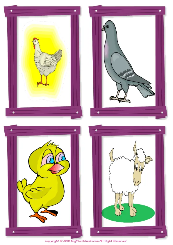 Wordless Farm Animals vocabulary worksheet with four images per page Worksheet Preview