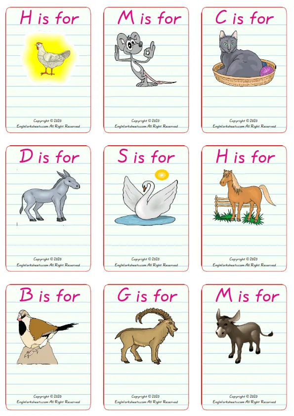Wordless Farm Animals vocabulary worksheet with nine images per page