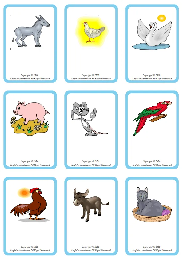 Wordless Farm Animals vocabulary worksheet with nine images per page