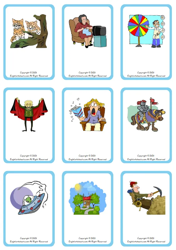 Wordless Films Movies vocabulary worksheet with nine images per page