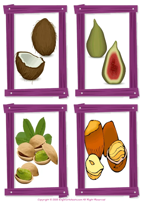 Wordless Fruits vocabulary worksheet with four images per page Worksheet Preview
