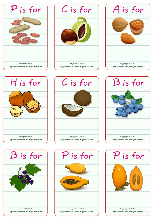 Wordless Fruits vocabulary worksheet with nine images per page Worksheet Preview