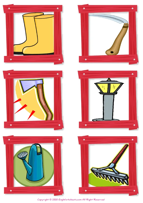 Wordless Garden Parts vocabulary worksheet with six images per page