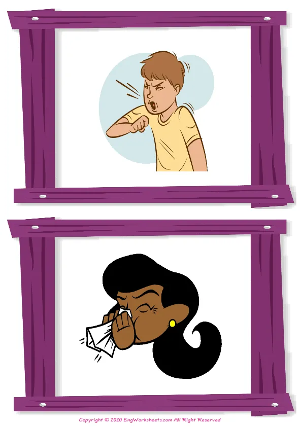 Wordless Health Problems vocabulary worksheet with two images per page