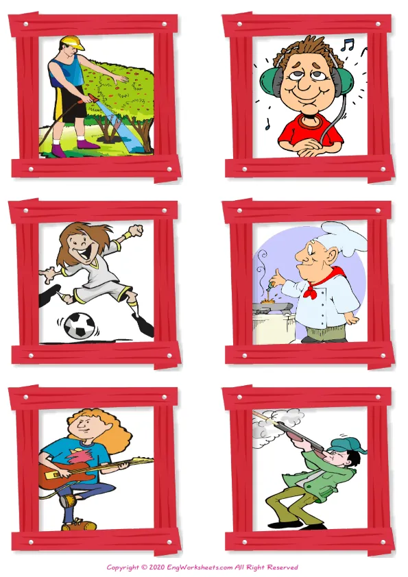 Wordless Hobbies vocabulary worksheet with six images per page Worksheet Preview