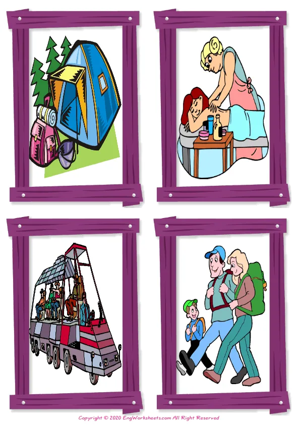 Wordless Holiday vocabulary worksheet with four images per page