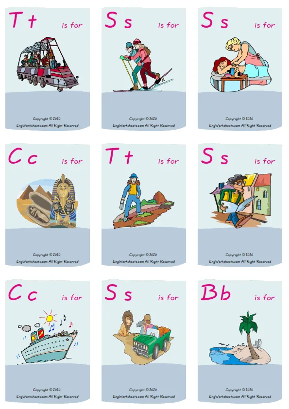 Wordless Holiday vocabulary worksheet with nine images per page
