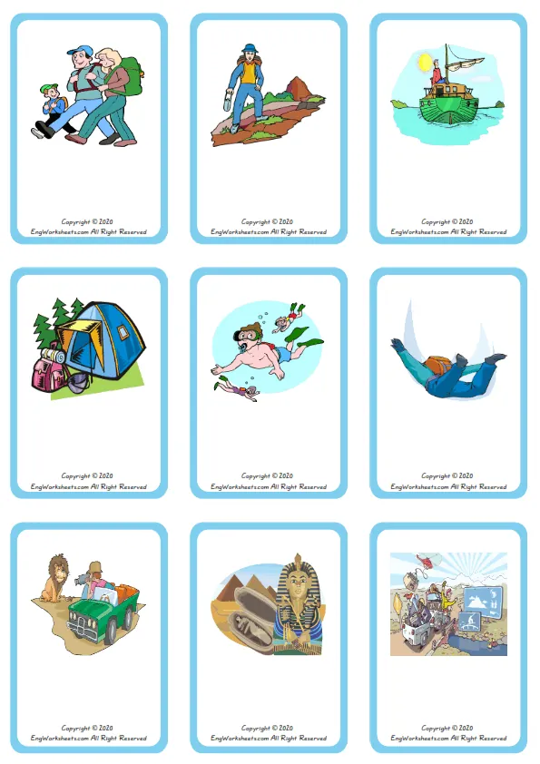 Wordless Holiday vocabulary worksheet with nine images per page