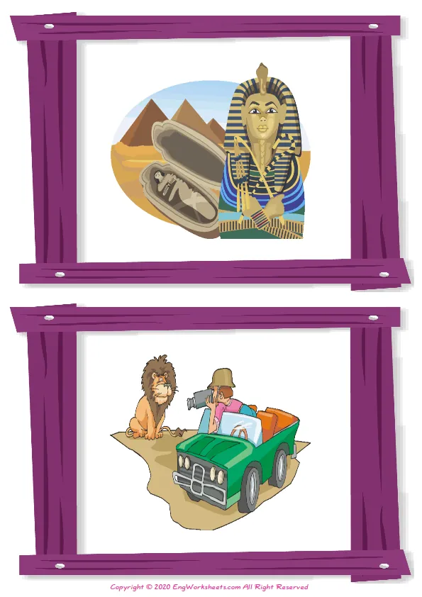 Wordless Holiday vocabulary worksheet with two images per page