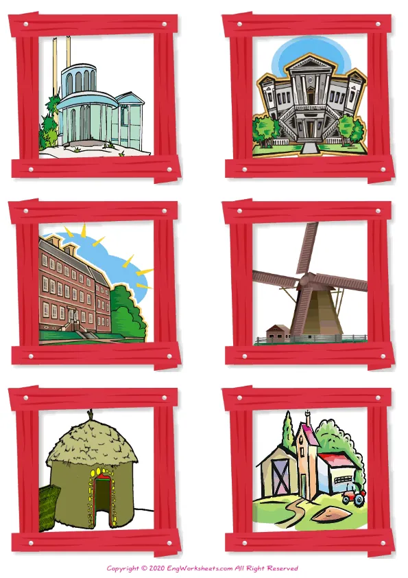 Wordless Houses Homes vocabulary worksheet with six images per page Worksheet Preview