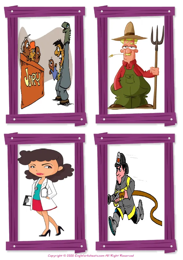 Wordless Jobs Occupations vocabulary worksheet with four images per page